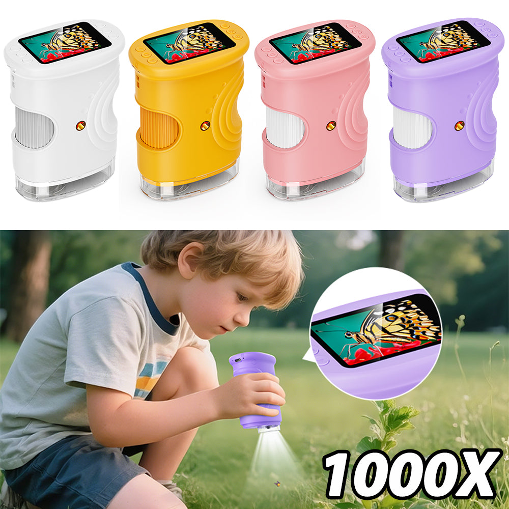 1000X Handheld Microscope for Kids 2.0" Screen Rechargeable Mini Pocket Digital Microscopes Portable Edu Gift Children Students