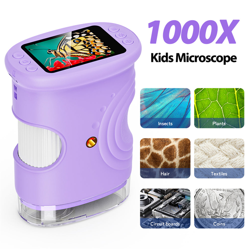 1000X Handheld Microscope for Kids 2.0" Screen Rechargeable Mini Pocket Digital Microscopes Portable Edu Gift Children Students