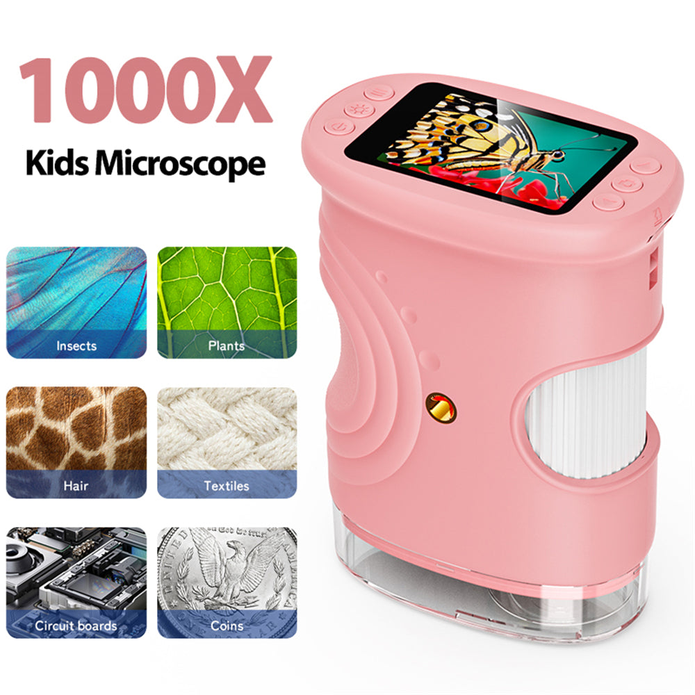 1000X Handheld Microscope for Kids 2.0" Screen Rechargeable Mini Pocket Digital Microscopes Portable Edu Gift Children Students