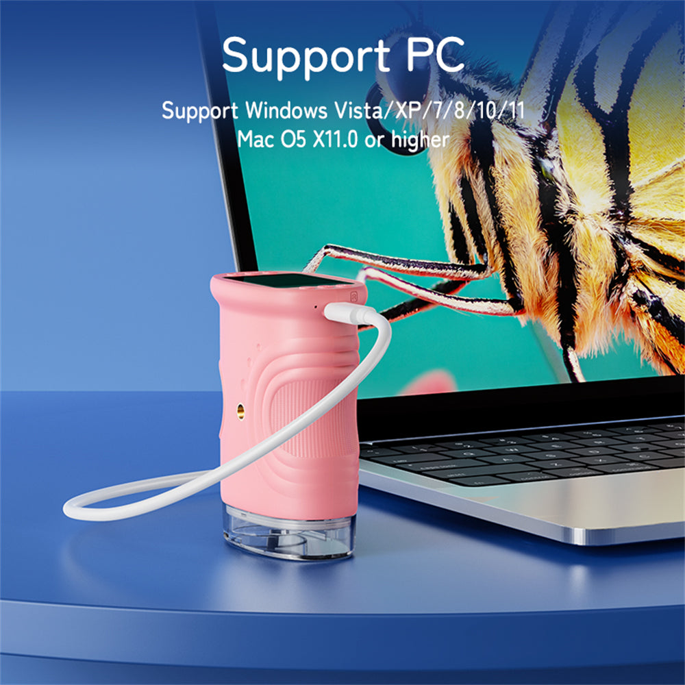 1000X Handheld Microscope for Kids 2.0" Screen Rechargeable Mini Pocket Digital Microscopes Portable Edu Gift Children Students