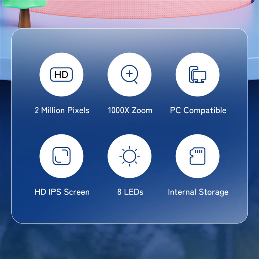 1000X Handheld Microscope for Kids 2.0" Screen Rechargeable Mini Pocket Digital Microscopes Portable Edu Gift Children Students