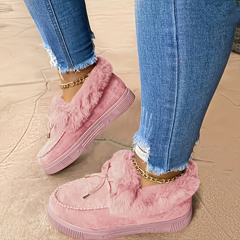 New Women Winter Ankle Boots Snow Boots Plush Warm Slip-on Ladies Shoes Flats Plus Size