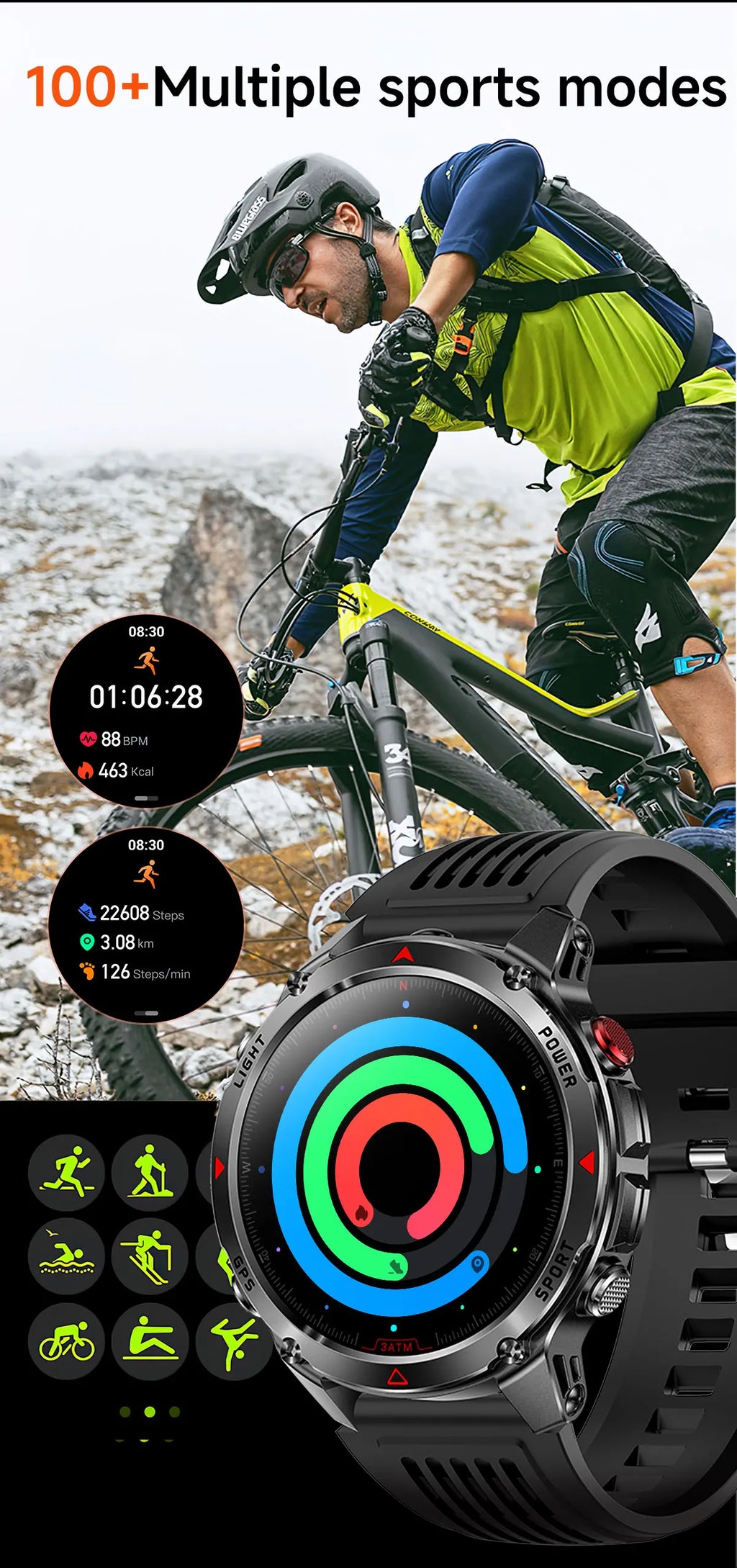 Forerunner 570 GPS Smart Watch 3ATM Waterproof  AMOLED Screen MULTI-BAND GNSS Compass Altimeter Flashlight Sports Smartwatch Men