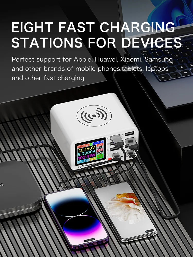 Premium Quality DianBa mini SB C Fast Charger Upoy 100W GaN 8 Port Wirelesss Charging Station Hub Block Cube for iPad iPhone 16