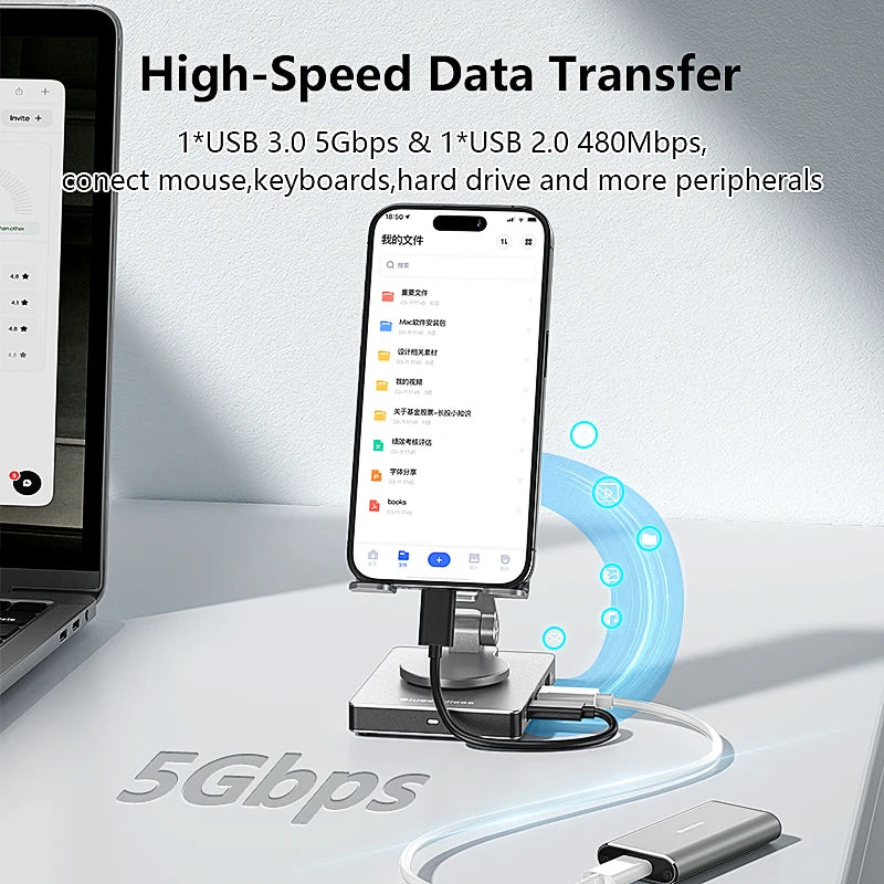 Adjustable Height Mobile Phone Holder Stand 8In1 8 Port 8 In 1 Multiport USB-C USB C Hub Type C to USB3.0 4K HDTV PD Adapter Hub