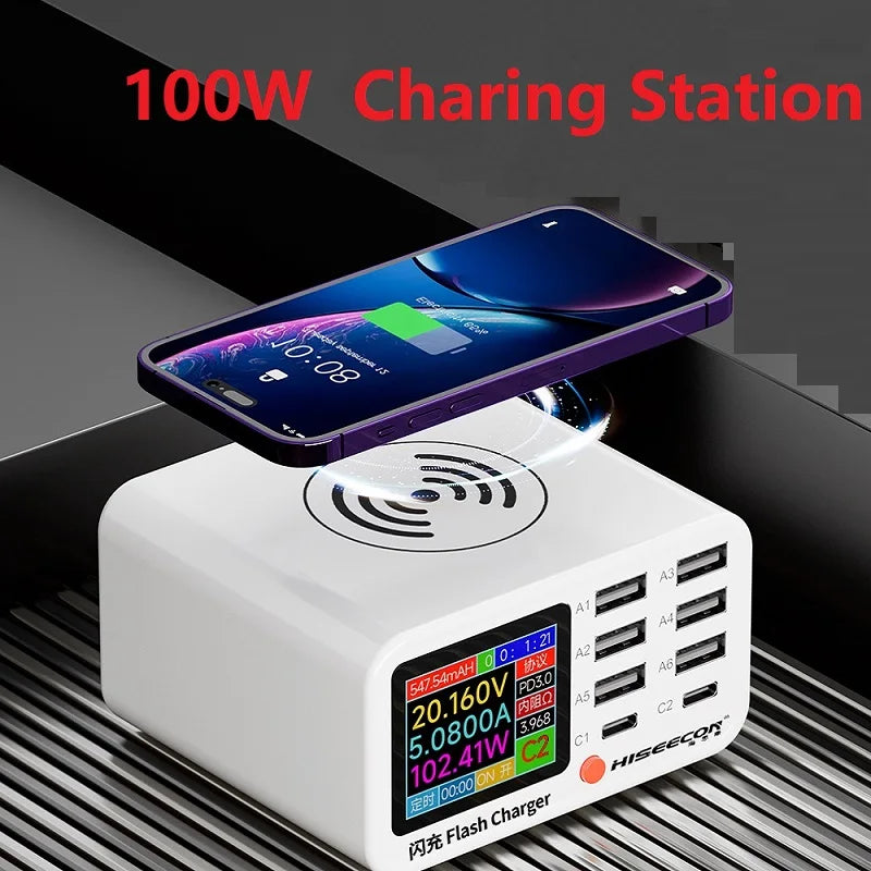 Premium Quality DianBa mini SB C Fast Charger Upoy 100W GaN 8 Port Wirelesss Charging Station Hub Block Cube for iPad iPhone 16