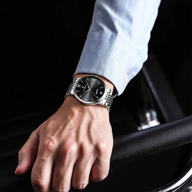 POEDAGAR Luxury Casual Men's Wristwatch Sports Stainless Steel Waterproof Date Man Watch High Quality Fashion Quartz Men Watches