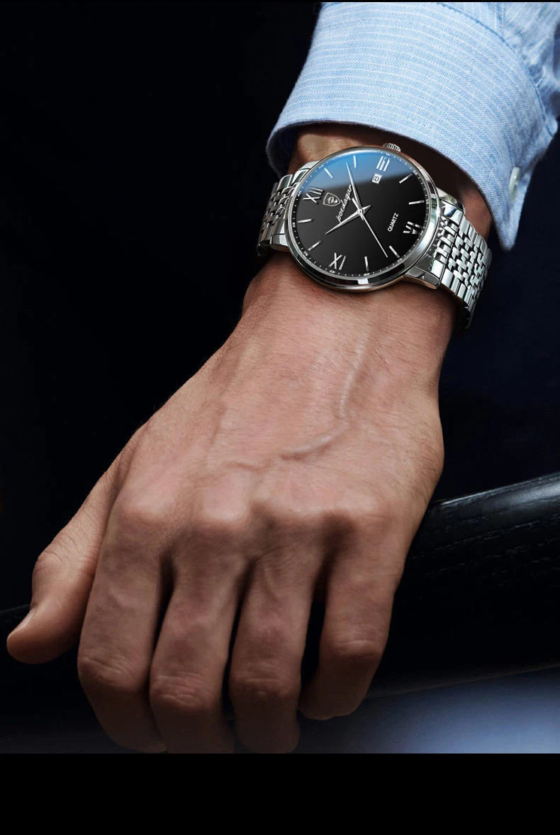 POEDAGAR Luxury Casual Men's Wristwatch Sports Stainless Steel Waterproof Date Man Watch High Quality Fashion Quartz Men Watches