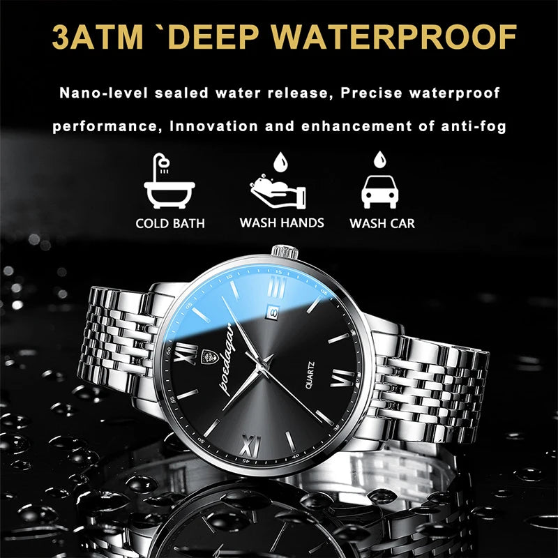POEDAGAR Luxury Casual Men's Wristwatch Sports Stainless Steel Waterproof Date Man Watch High Quality Fashion Quartz Men Watches