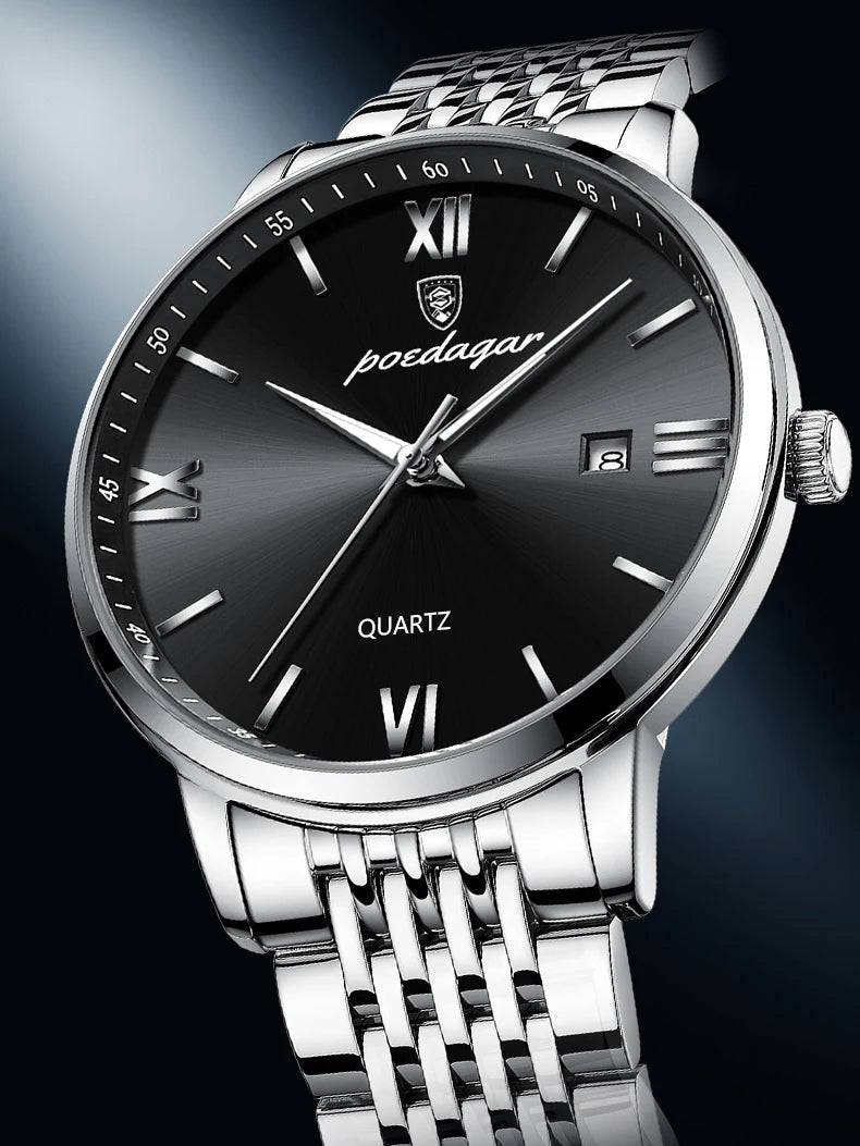 POEDAGAR Luxury Casual Men's Wristwatch Sports Stainless Steel Waterproof Date Man Watch High Quality Fashion Quartz Men Watches