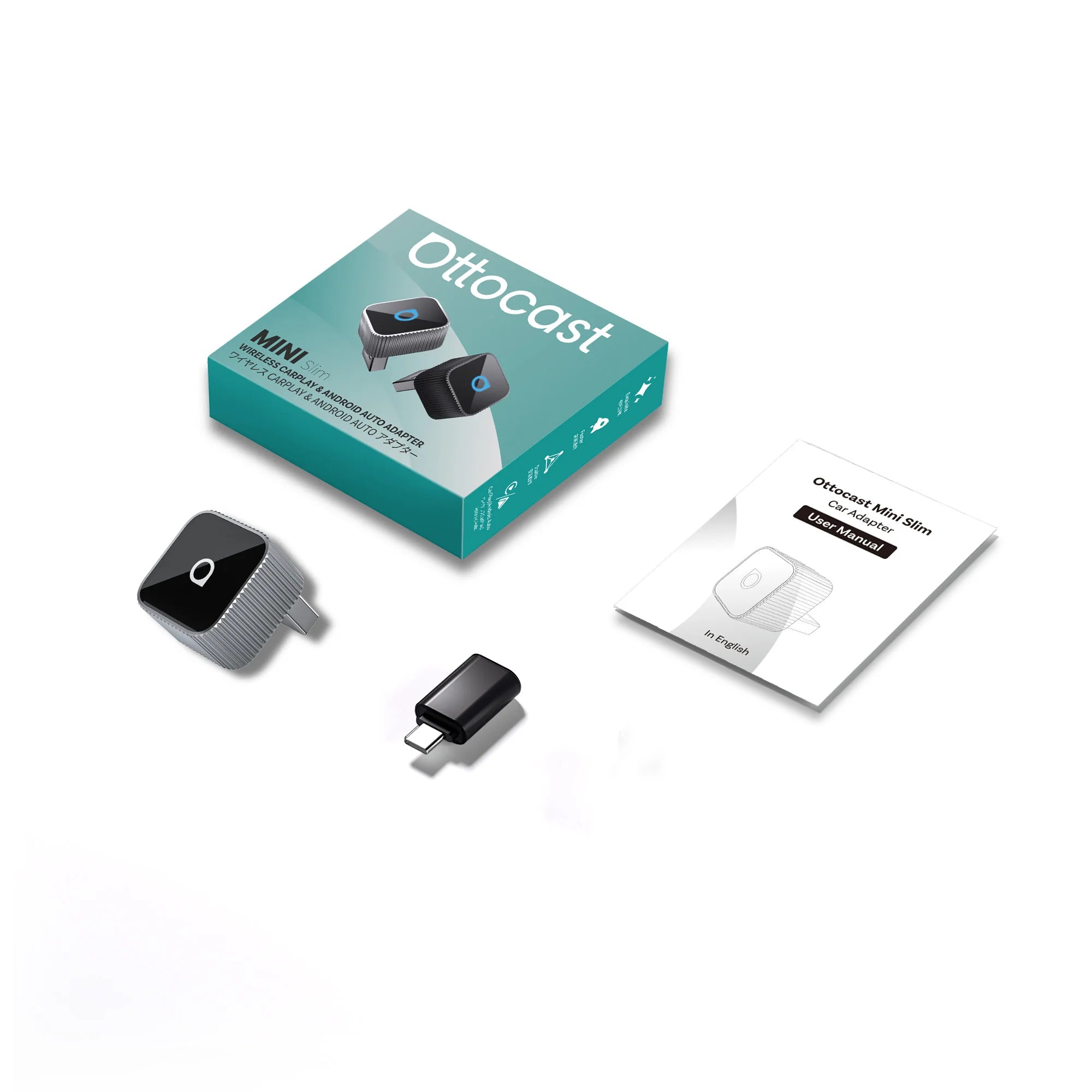 2025 Ottocast Mini SLIM Wireless CarPlay Android Auto Adapter for iPhone Android Phone Smallest 2 IN 1 USB Dongle Fast Connect