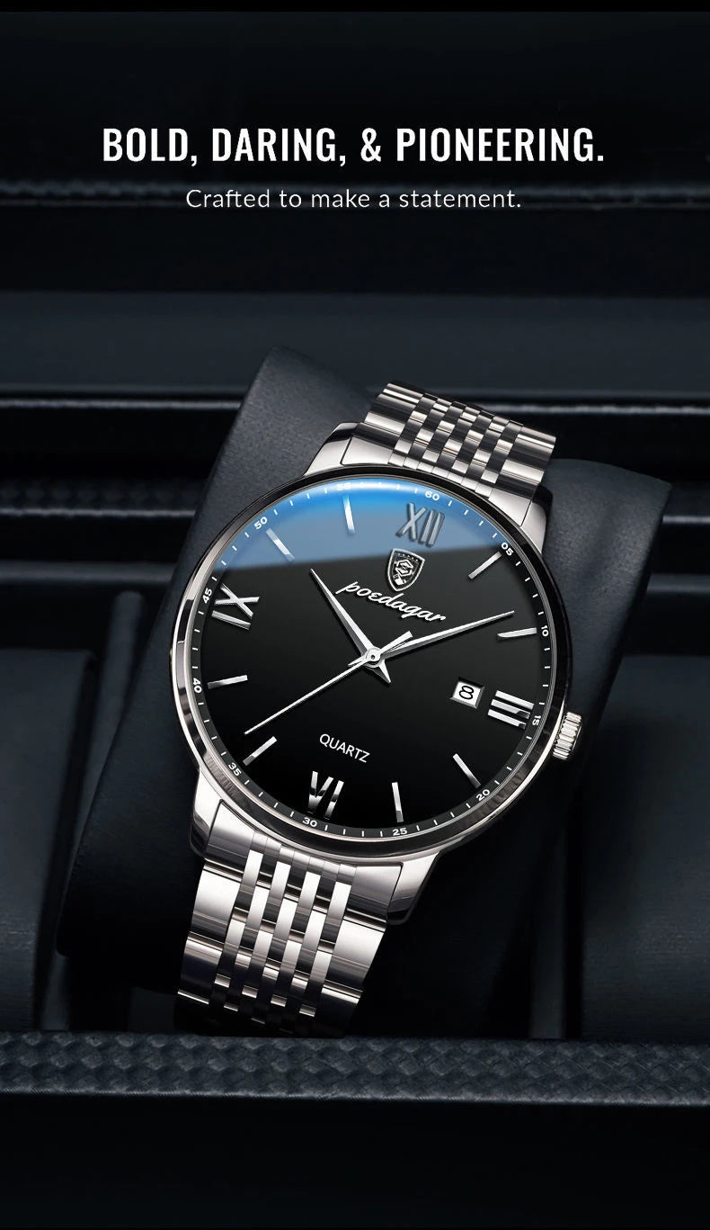 POEDAGAR Luxury Casual Men's Wristwatch Sports Stainless Steel Waterproof Date Man Watch High Quality Fashion Quartz Men Watches