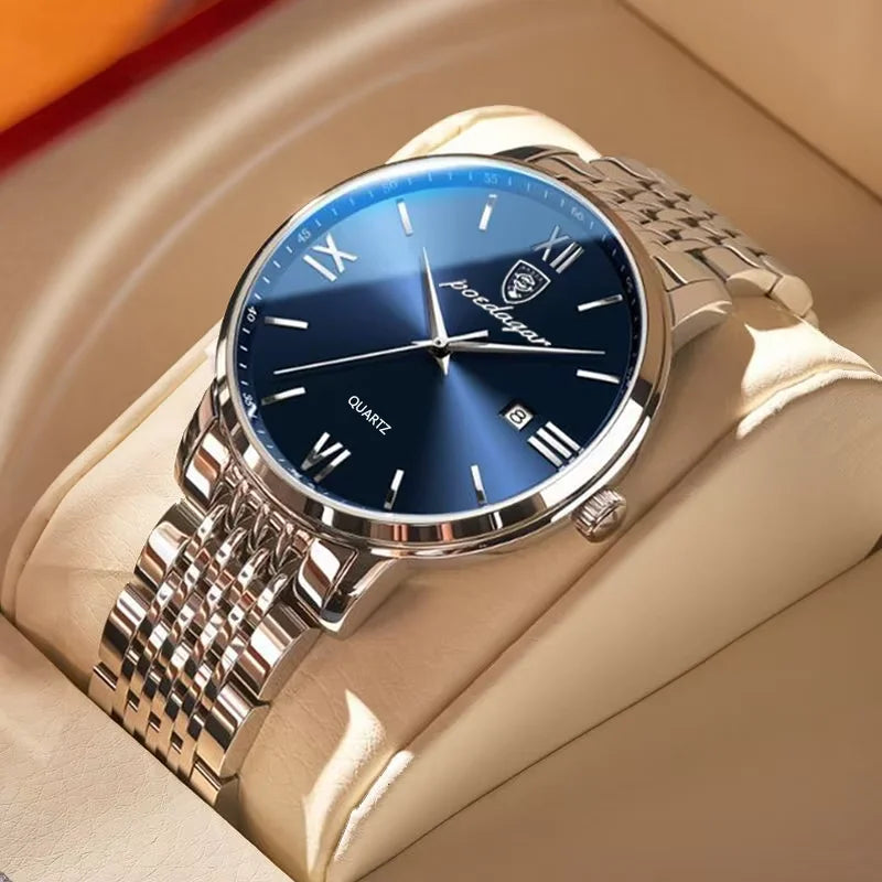 POEDAGAR Luxury Casual Men's Wristwatch Sports Stainless Steel Waterproof Date Man Watch High Quality Fashion Quartz Men Watches