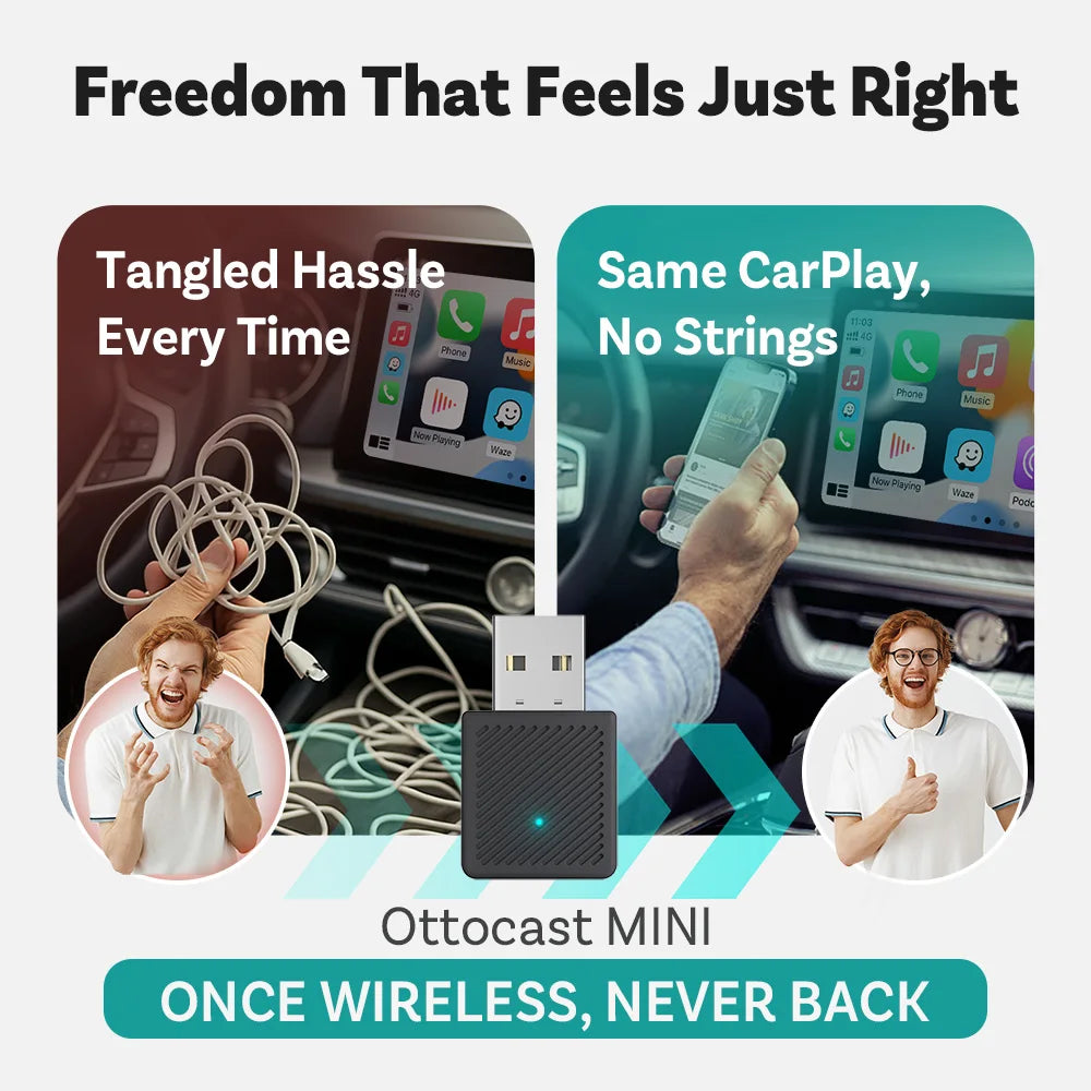 2025 Ottocast Mini SLIM Wireless CarPlay Android Auto Adapter for iPhone Android Phone Smallest 2 IN 1 USB Dongle Fast Connect