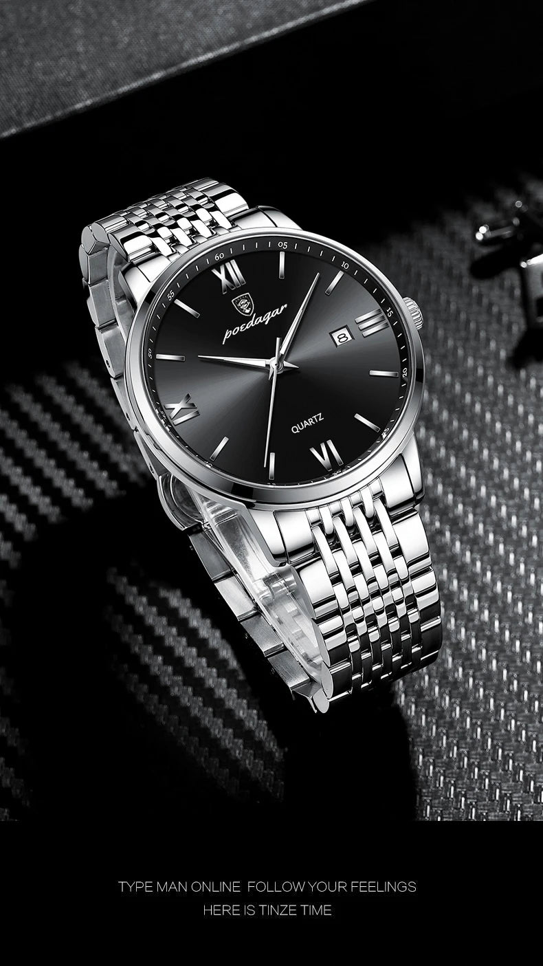 POEDAGAR Luxury Casual Men's Wristwatch Sports Stainless Steel Waterproof Date Man Watch High Quality Fashion Quartz Men Watches