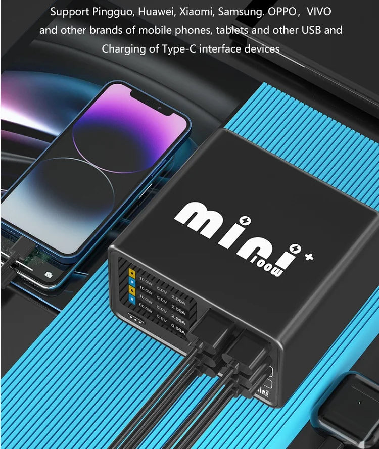 Premium Quality DianBa mini SB C Fast Charger Upoy 100W GaN 8 Port Wirelesss Charging Station Hub Block Cube for iPad iPhone 16