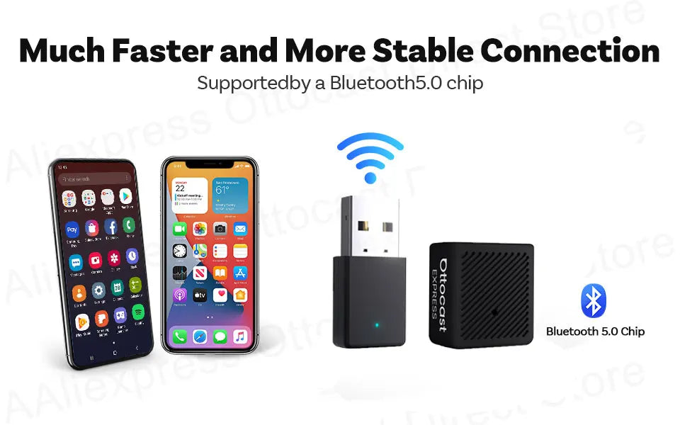 2025 Ottocast Mini SLIM Wireless CarPlay Android Auto Adapter for iPhone Android Phone Smallest 2 IN 1 USB Dongle Fast Connect