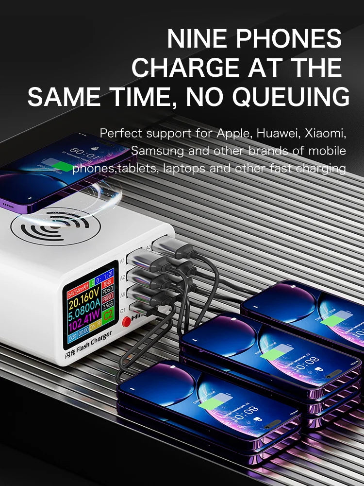 Premium Quality DianBa mini SB C Fast Charger Upoy 100W GaN 8 Port Wirelesss Charging Station Hub Block Cube for iPad iPhone 16