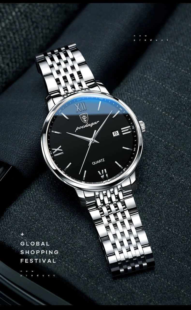 POEDAGAR Luxury Casual Men's Wristwatch Sports Stainless Steel Waterproof Date Man Watch High Quality Fashion Quartz Men Watches