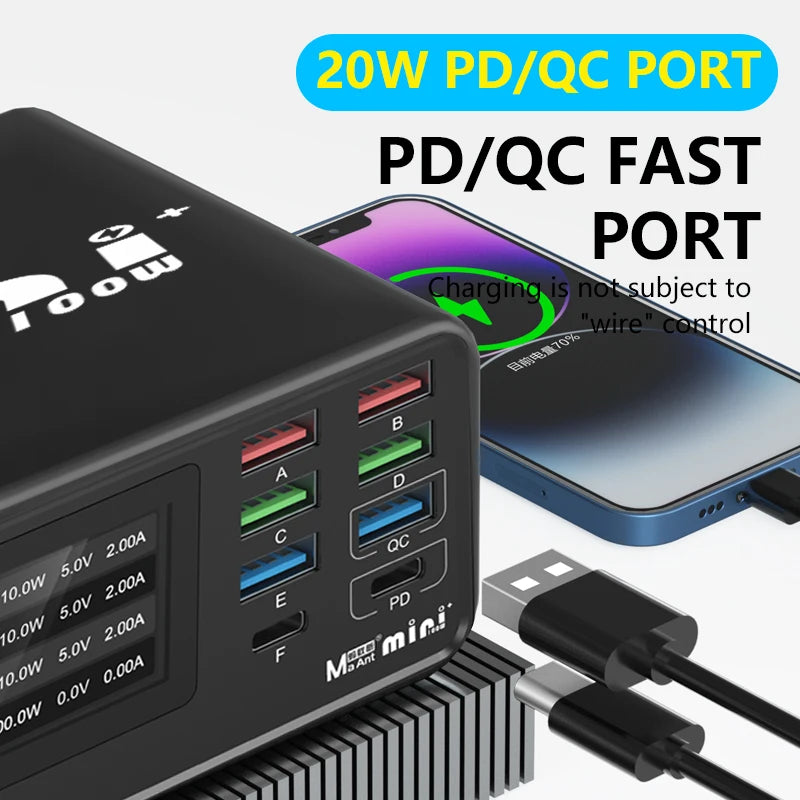 Premium Quality DianBa mini SB C Fast Charger Upoy 100W GaN 8 Port Wirelesss Charging Station Hub Block Cube for iPad iPhone 16