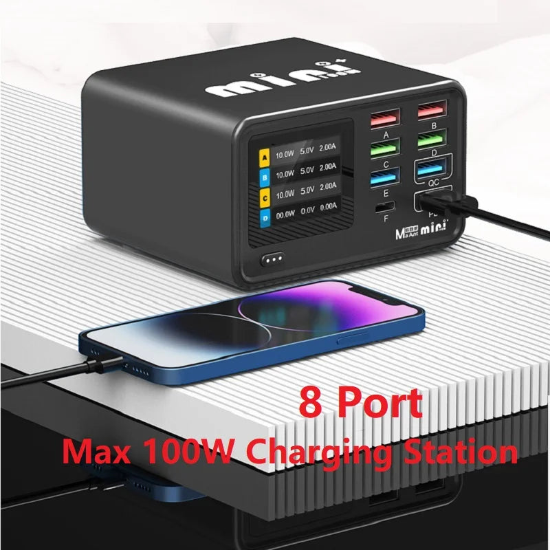 Premium Quality DianBa mini SB C Fast Charger Upoy 100W GaN 8 Port Wirelesss Charging Station Hub Block Cube for iPad iPhone 16