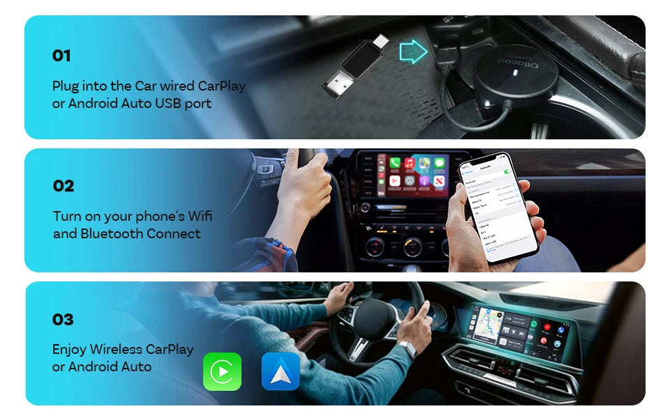 2025 Ottocast Mini SLIM Wireless CarPlay Android Auto Adapter for iPhone Android Phone Smallest 2 IN 1 USB Dongle Fast Connect