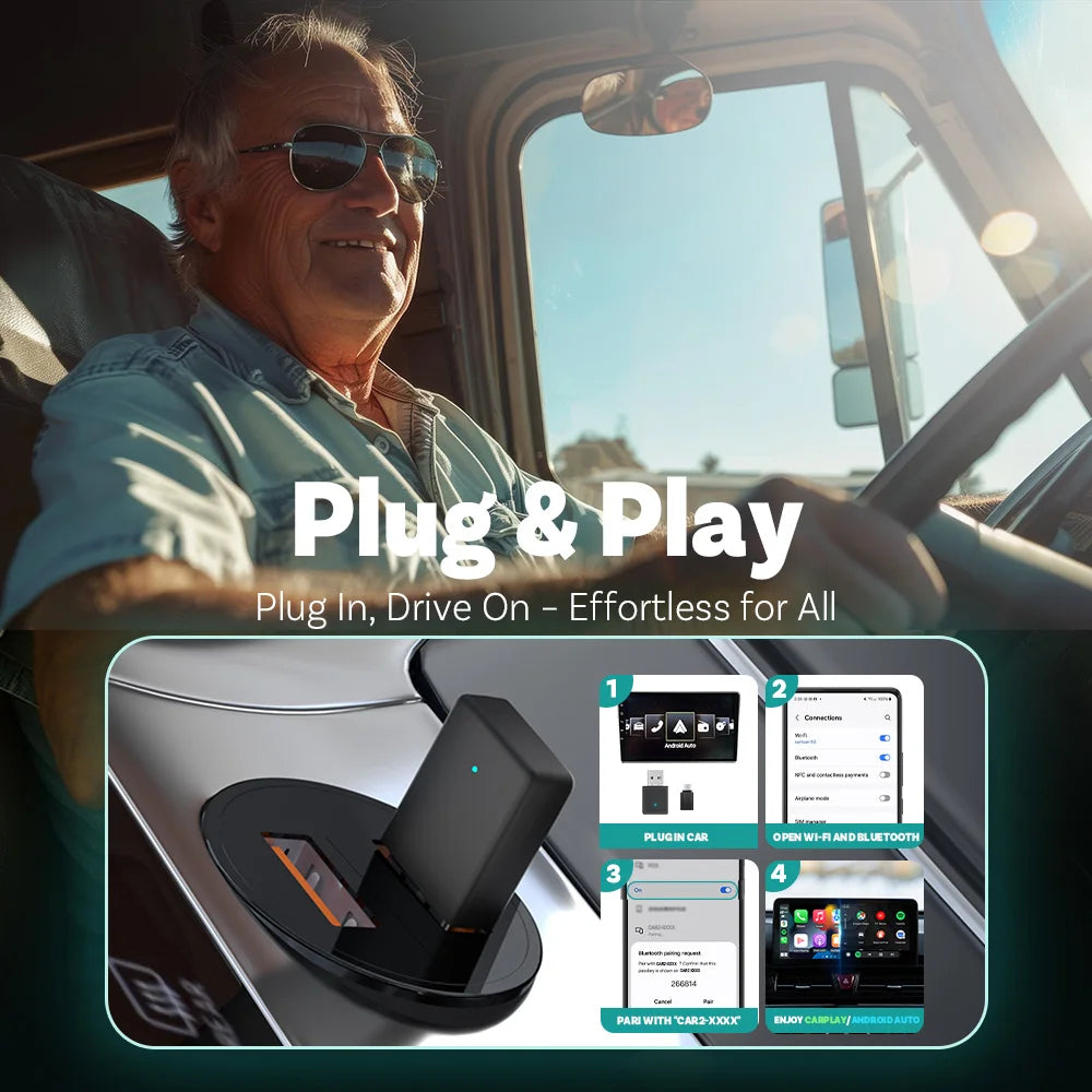 2025 Ottocast Mini SLIM Wireless CarPlay Android Auto Adapter for iPhone Android Phone Smallest 2 IN 1 USB Dongle Fast Connect