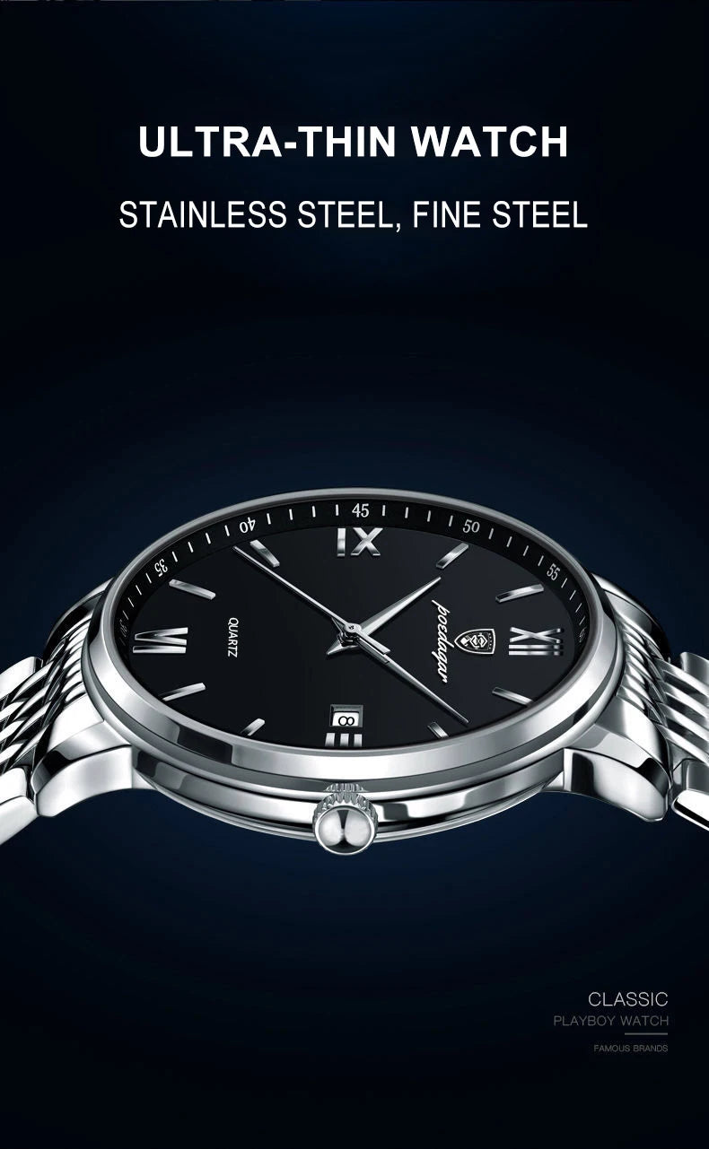 POEDAGAR Luxury Casual Men's Wristwatch Sports Stainless Steel Waterproof Date Man Watch High Quality Fashion Quartz Men Watches