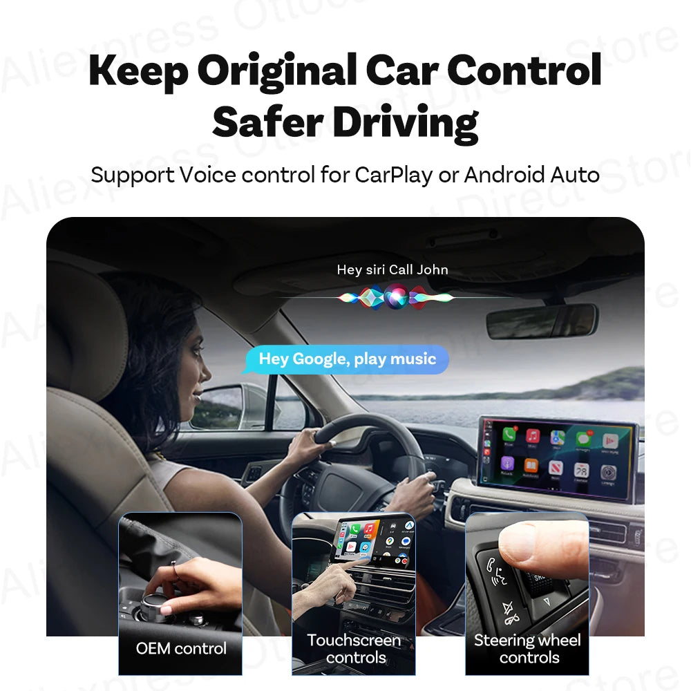 2025 Ottocast Mini SLIM Wireless CarPlay Android Auto Adapter for iPhone Android Phone Smallest 2 IN 1 USB Dongle Fast Connect