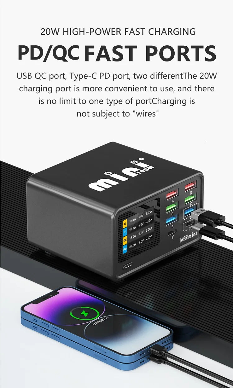 Premium Quality DianBa mini SB C Fast Charger Upoy 100W GaN 8 Port Wirelesss Charging Station Hub Block Cube for iPad iPhone 16