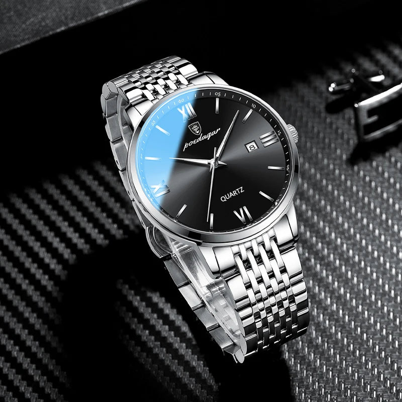 POEDAGAR Luxury Casual Men's Wristwatch Sports Stainless Steel Waterproof Date Man Watch High Quality Fashion Quartz Men Watches