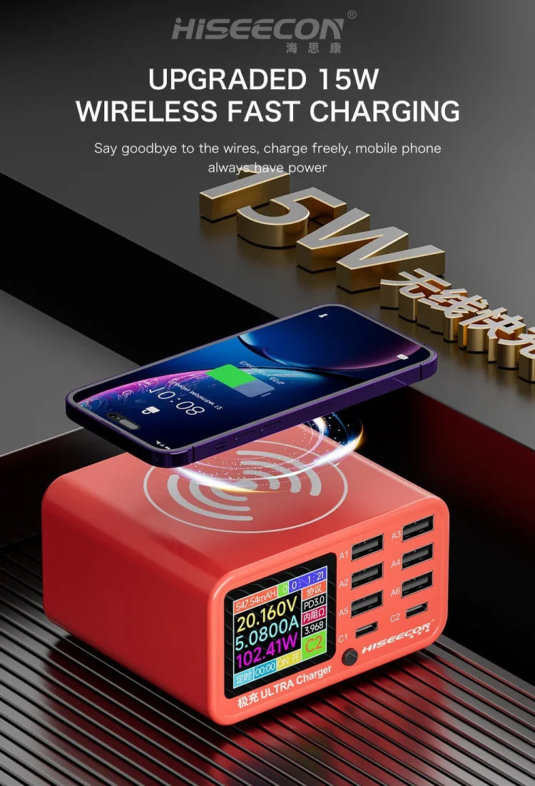 Premium Quality DianBa mini SB C Fast Charger Upoy 100W GaN 8 Port Wirelesss Charging Station Hub Block Cube for iPad iPhone 16