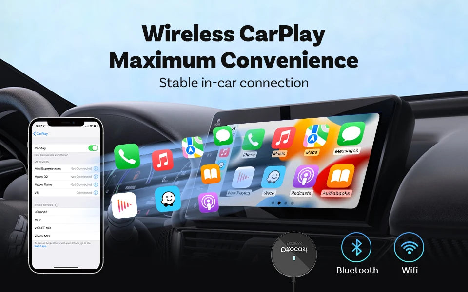 2025 Ottocast Mini SLIM Wireless CarPlay Android Auto Adapter for iPhone Android Phone Smallest 2 IN 1 USB Dongle Fast Connect