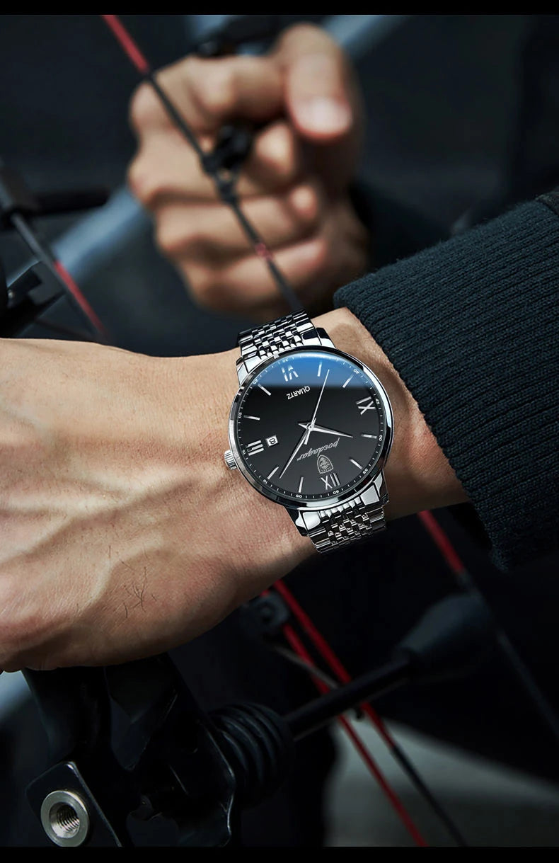POEDAGAR Luxury Casual Men's Wristwatch Sports Stainless Steel Waterproof Date Man Watch High Quality Fashion Quartz Men Watches