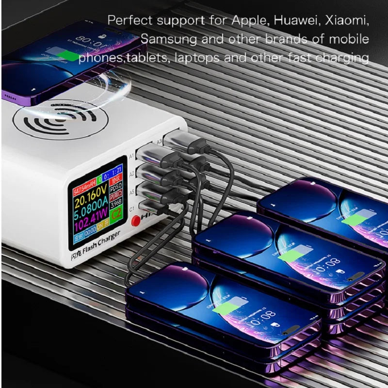 Premium Quality DianBa mini SB C Fast Charger Upoy 100W GaN 8 Port Wirelesss Charging Station Hub Block Cube for iPad iPhone 16