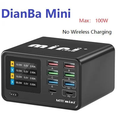 Premium Quality DianBa mini SB C Fast Charger Upoy 100W GaN 8 Port Wirelesss Charging Station Hub Block Cube for iPad iPhone 16