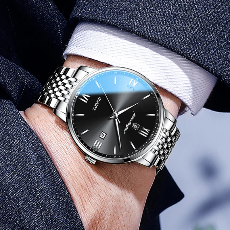 POEDAGAR Luxury Casual Men's Wristwatch Sports Stainless Steel Waterproof Date Man Watch High Quality Fashion Quartz Men Watches