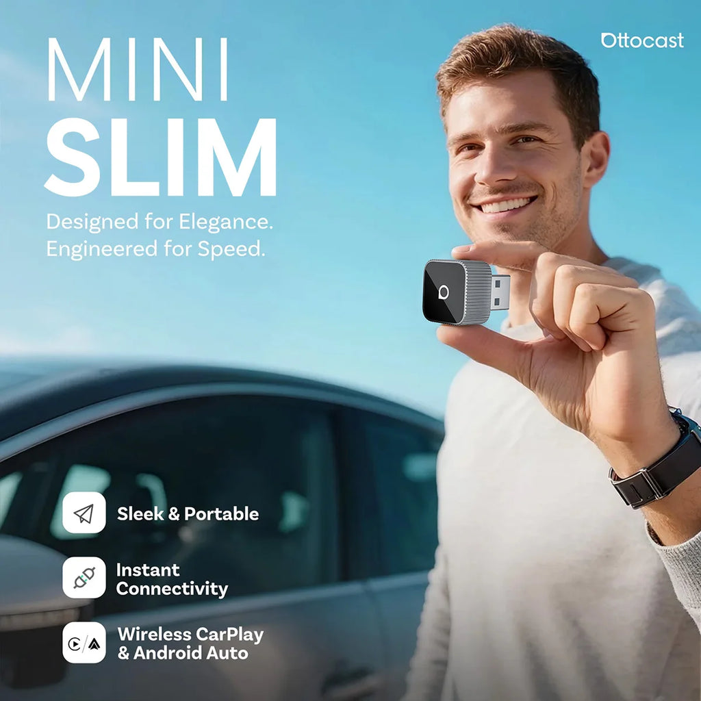 2025 Ottocast Mini SLIM Wireless CarPlay Android Auto Adapter for iPhone Android Phone Smallest 2 IN 1 USB Dongle Fast Connect
