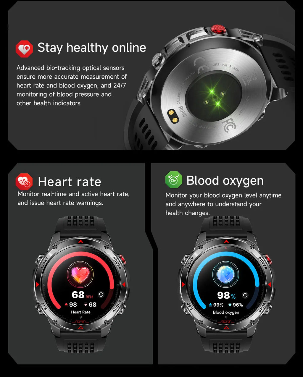 Forerunner 570 GPS Smart Watch 3ATM Waterproof  AMOLED Screen MULTI-BAND GNSS Compass Altimeter Flashlight Sports Smartwatch Men