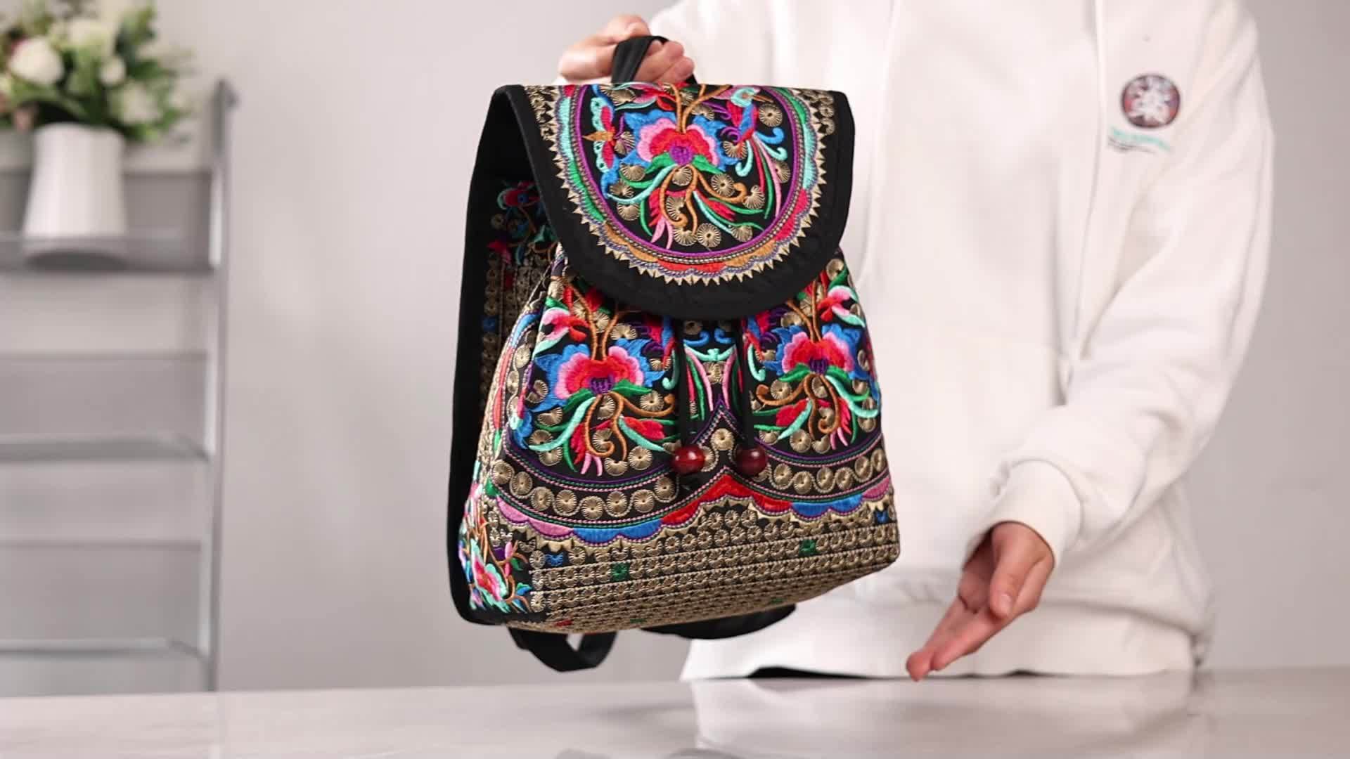 GUDAOBELL Vintage Embroidered Women's Backpack, Ethnic Style Travel Daypack  Bag, Tote Shoulder Bag
