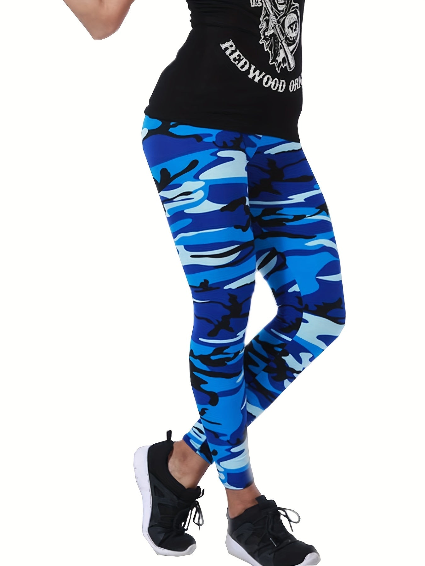 Camouflage Gray-Green Women's Casual Leggings, Cropped Length